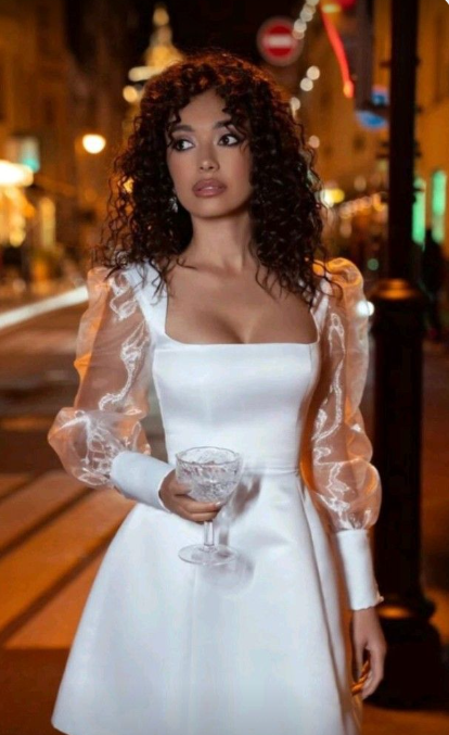 Kurze Hochzeitsfeier Kleider Quadratkragen Lange Puffärmel Mini Brides Kleider für Frauen Knopf A-Line Cocktail Kleid