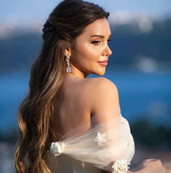 Simple Elegant A-Line Wedding Dresses Off Shoulder Flowers Brides Dress for Women Tea-Length Bridals Evening Gowns WHITE 26W