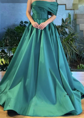 Spring Sexy One Shoulder فساتين السهرة Green Silk Satin Prom Dress Ball Gown Party Dresses A-line Vestidos De Noche