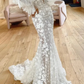 Sweetheart Floral Lace Mermaid Wedding Dresses Tiered Detachable Sleeves Fitted Bridal Gowns Trumpet Bride Dresses