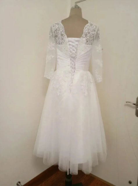 Vestido de Noiva Curto vintage Avorio Tè Lunghezza Mlassa lunga Abito da sposa abiti da sposa Abiti da sposa Abiti da sposa corti