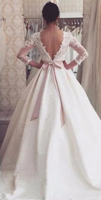 Vestido De Noiva Wedding Dresses Long A-Line 3/4 Sleeves Appliques Lace Sexy Backless Wedding Gown Bridal Dresses