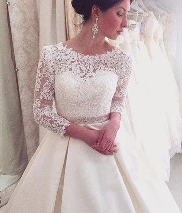 Vestido De Noiva Wedding Dresses Long A-Line 3/4 Sleeves Appliques Lace Sexy Backless Wedding Gown Bridal Dresses