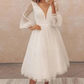 Vestido de Novia Deep V-Bufky Sleeve Sleeve Short Vestre Robe de Mariée Bride To Be Vestido de Fiesta de Boda