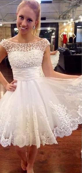 Vestidos De novia cortos blancos, Vestido De novia De encaje con perlas Sexy, Vestido De novia De talla grande, Vestido De novia