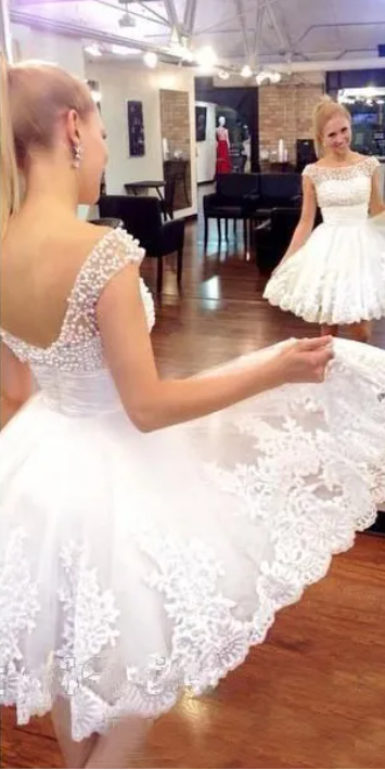 Vestidos De novia cortos blancos, Vestido De novia De encaje con perlas Sexy, Vestido De novia De talla grande, Vestido De novia