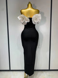 Women Sexy Off Shoulder Flower Diamonds Long Bodycon Bandage Dress Celebrity Elegant Evening Luxury Birthday Party Dresses
