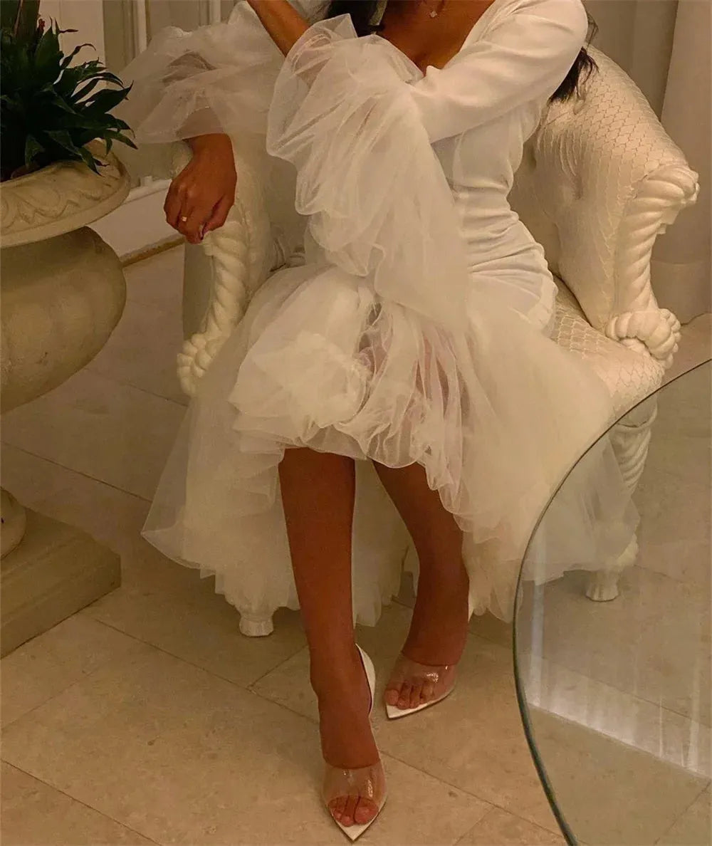 Sexy Long Sleeve Party Dress Rose Pink Mermaid Evening Dresses Fishtail Vestidos De Noche Knee Lenght Prom Dress rose pink