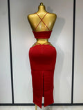Women Sleeveless Sexy Halter Hollow Out Black Red Bodycon Long Bandage Dress Celebate Elegant Luxury Birthday Club Dress