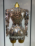 Women Sexy Mesh Stretch Sparkly Sequins Stage Performance Costume Dancer Singer Nightclub Evening Party Luxury Birthday Dress
