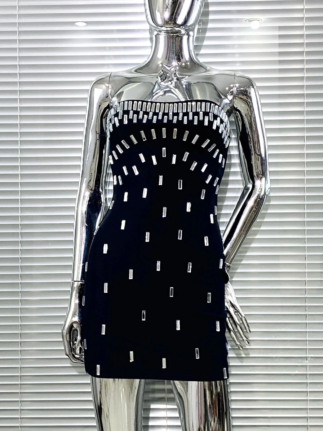 Luxury Woman Bandag Dress Sparkling Diamonds Strapless Black Mini Dress Celebrity Birthday Party Vestido Music Festival Outfit black