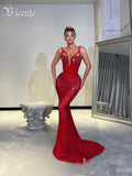 Enchanting Sparkling Red Mermaid Sequins Strappy Sleeveless Dress Party Evening Gown