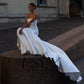 Robe de mariée sirène en Satin, sans bretelles, Simple, sans manches, élégante, fermeture éclair au dos, avec traîne Court, sur mesure