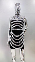 Stylish Necklace Shining Diamonds Strapless Black Bandage Mini Dress Fashion Woman Party Vestido Celebrity Birthday Outfit
