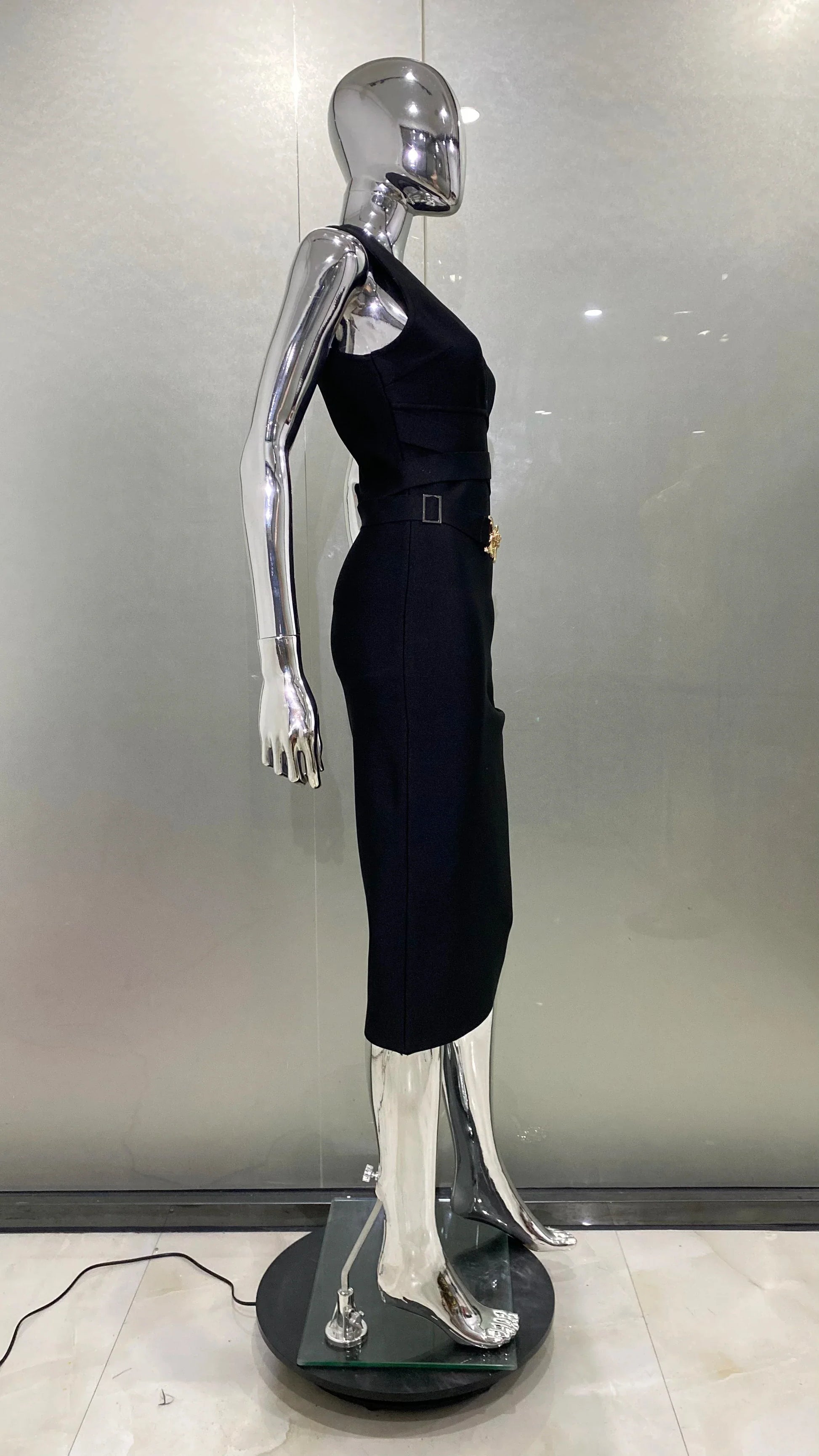 Fashion Diamond Girdle Sleeveless Package Hips Midi Calf Bandage Dress Elegant Woman Evening Dress Celebrity Party Vestido