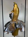 Women Stage Performance Costume Two Piece Set Silver Sequins Rhinestone Fancy Outfit Sexy Backless Shiny Birthday Party Dresses