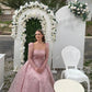 A Line Pink Shiny Short Wedding Dresses Long Sleeves Bridals Gowns Sequined Midi Bride Party Dresses Elegant Evening Dress
