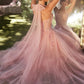 Pink Lace Embroidery Tulle Prom Dress Off Shoulder Backless A-line Vestidos De Novia Elegant Sleeveless robes de soirée