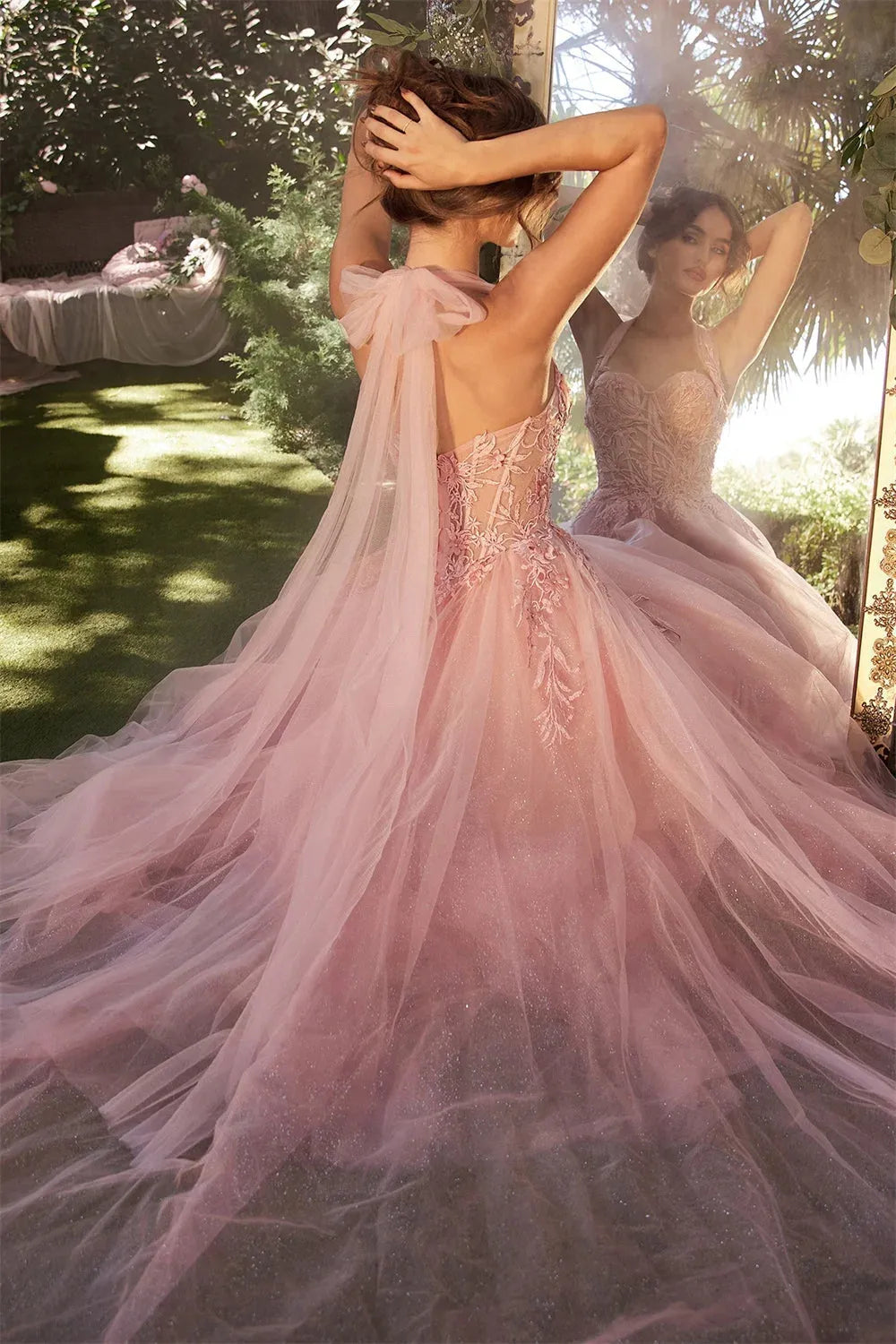 Pink Lace Embroidery Tulle Prom Dress Off Shoulder Backless A-line Vestidos De Novia Elegant Sleeveless robes de soirée as pic