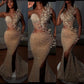 Vestido de fiesta de sirena Floral con cuentas brillantes, vestidos de fiesta formales árabes de Dubái, vestido de noche brillante con cuentas y lentejuelas sexis con abertura larga