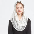Lace Mantilla Veil For Church Floral Spanish Muslim Head Covering Shawl For Women White Chapel Catholic Veils For Wedding Bridal