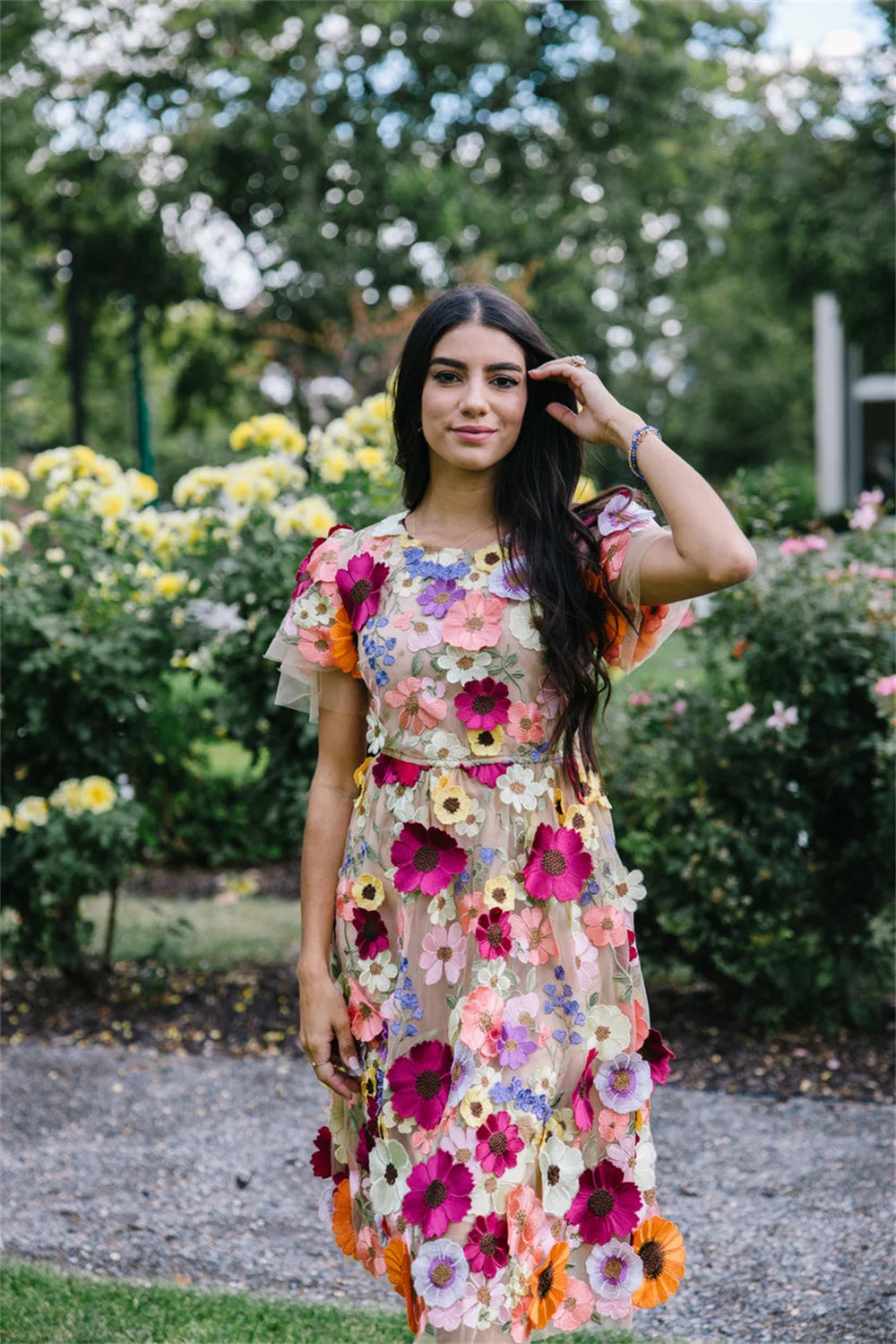 Vestido De fiesta con bordado De encaje De flores, Vestidos De Noche hasta la rodilla con bolsillo, flor 3D فساتين مناسبة رسمية