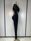 Women Sexy Cut Out Long Sleeve Beading Bodycon Two Pieces Pants Bandage Set Celebrity Designer Fashion Women Luxury Birthday Set