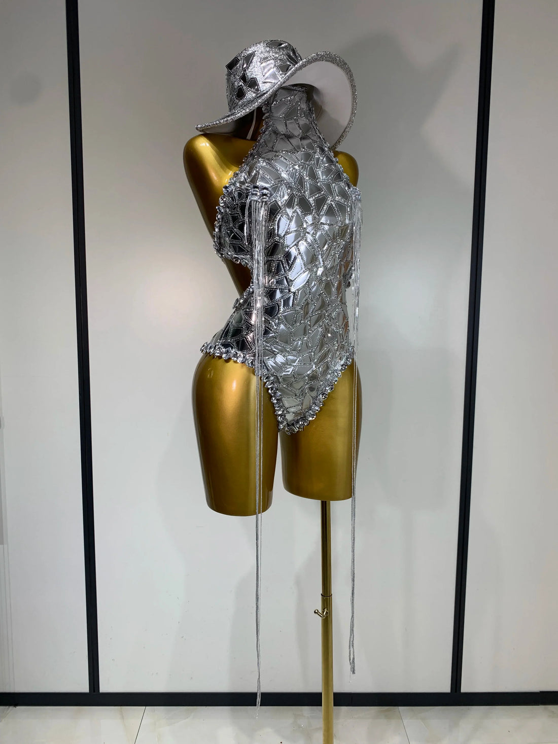 Sprakly Silver Bodysuit Sexy Two Pieces Outfit Dancer Birthday Evening Party Celebrate Performance Singer Stage Perform Outfit Silver