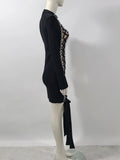 Women's Sexy Drawstring Strap Bandage Dress O-neck Long Sleeve Bodycon Mini Dress Cocktail Evening Party Vestidos