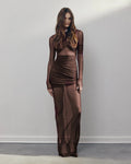 Chocolate Color Sexy See Through Mesh Sheath Ankle Length Dress Fashion Woman Evening Party Dress Holiday Vacation Outfit Brown
