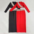 Black Red Women Long Sleeve Shinning Rhinestones 2 Pieces Bodycon Long Bandage Dress Elegant Evening Party Red Carpet Outfit