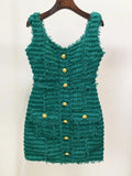 Elegant Women's Button Design Dress Camisole Sleeveless Slimming Mini Dress Celebrity Cocktail Evening Party Vestidos green