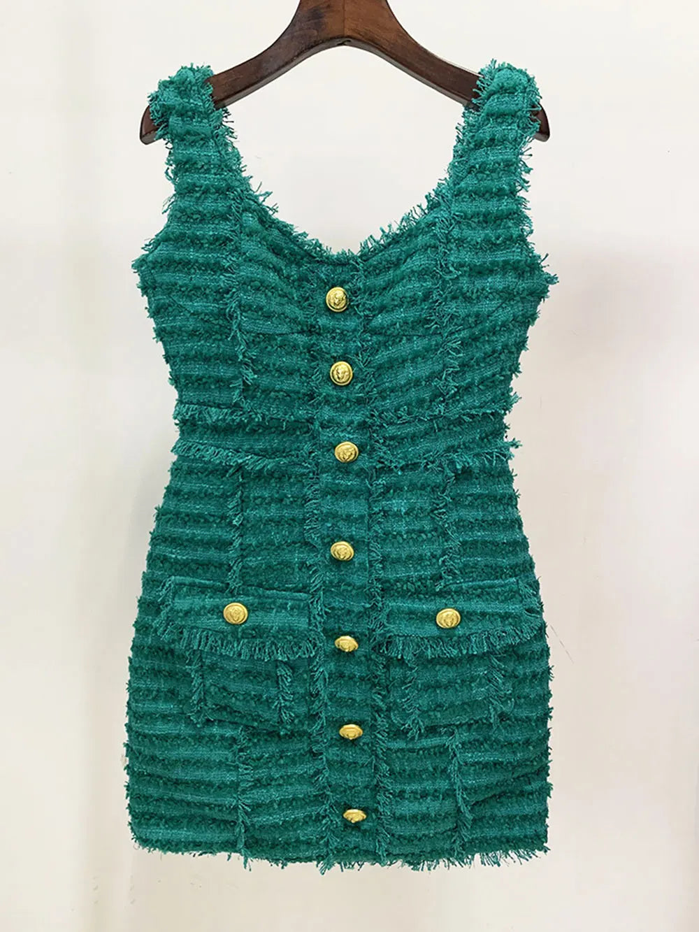 Elegant Women's Button Design Dress Camisole Sleeveless Slimming Mini Dress Celebrity Cocktail Evening Party Vestidos green