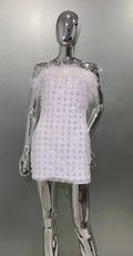 Luxury Feather Sequins Beading White Strapless Mini Dress Celebrity Birthday Party Evening Dress Wedding Party outfit