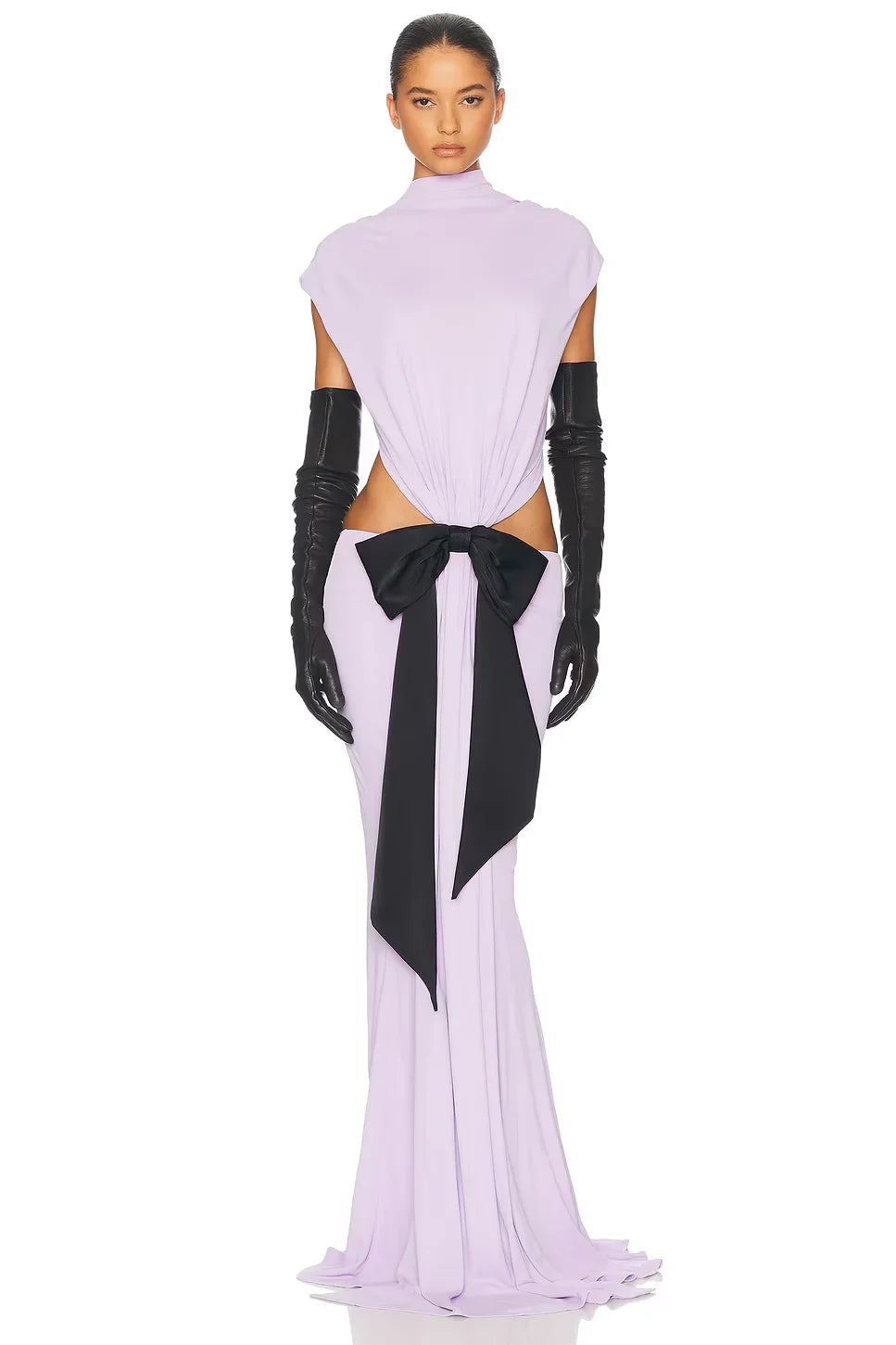 White Purple Women Sleeveless O-Neck Hollow Out Waist Bodycon Floor-length Gown Dress Elegant Evening Party Cocktail Outfit Lavender