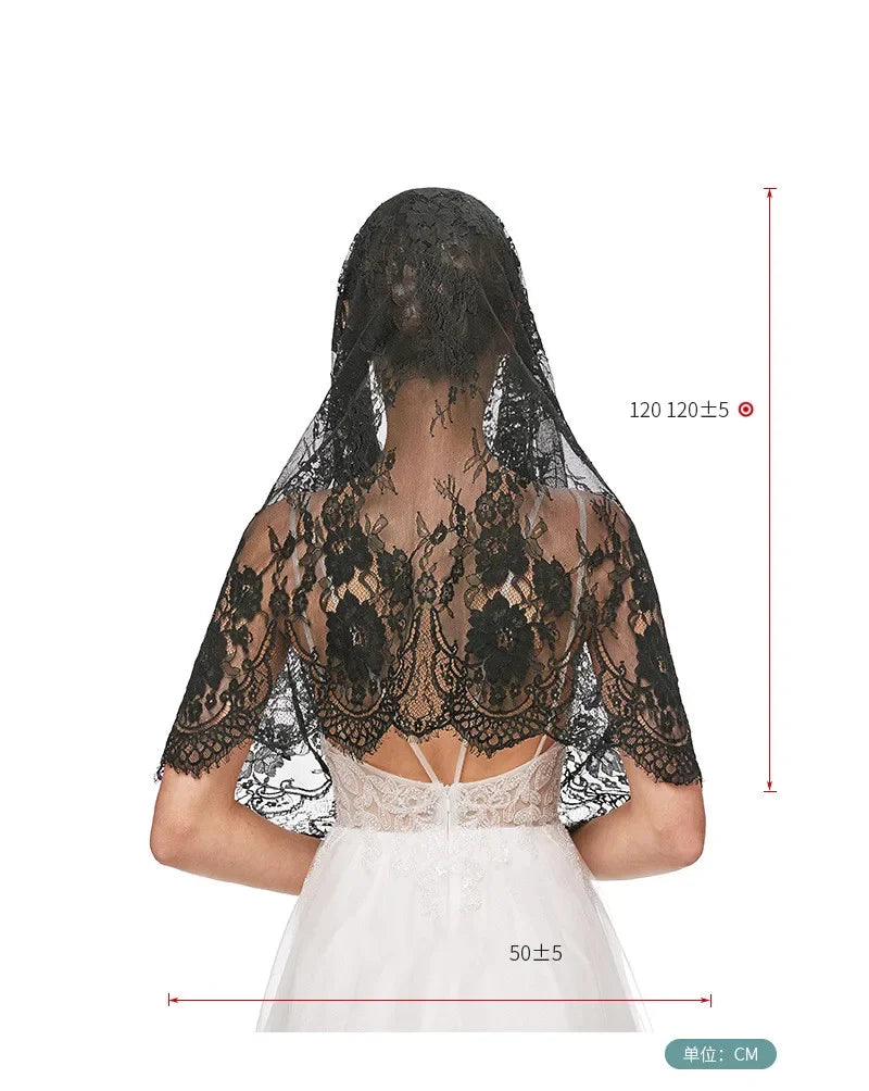 Lace Church Veils For Women Muslim Head Covering Scarf Shawl Spanish Style Mantilla Veil White Black Bridal Veil For Wedding