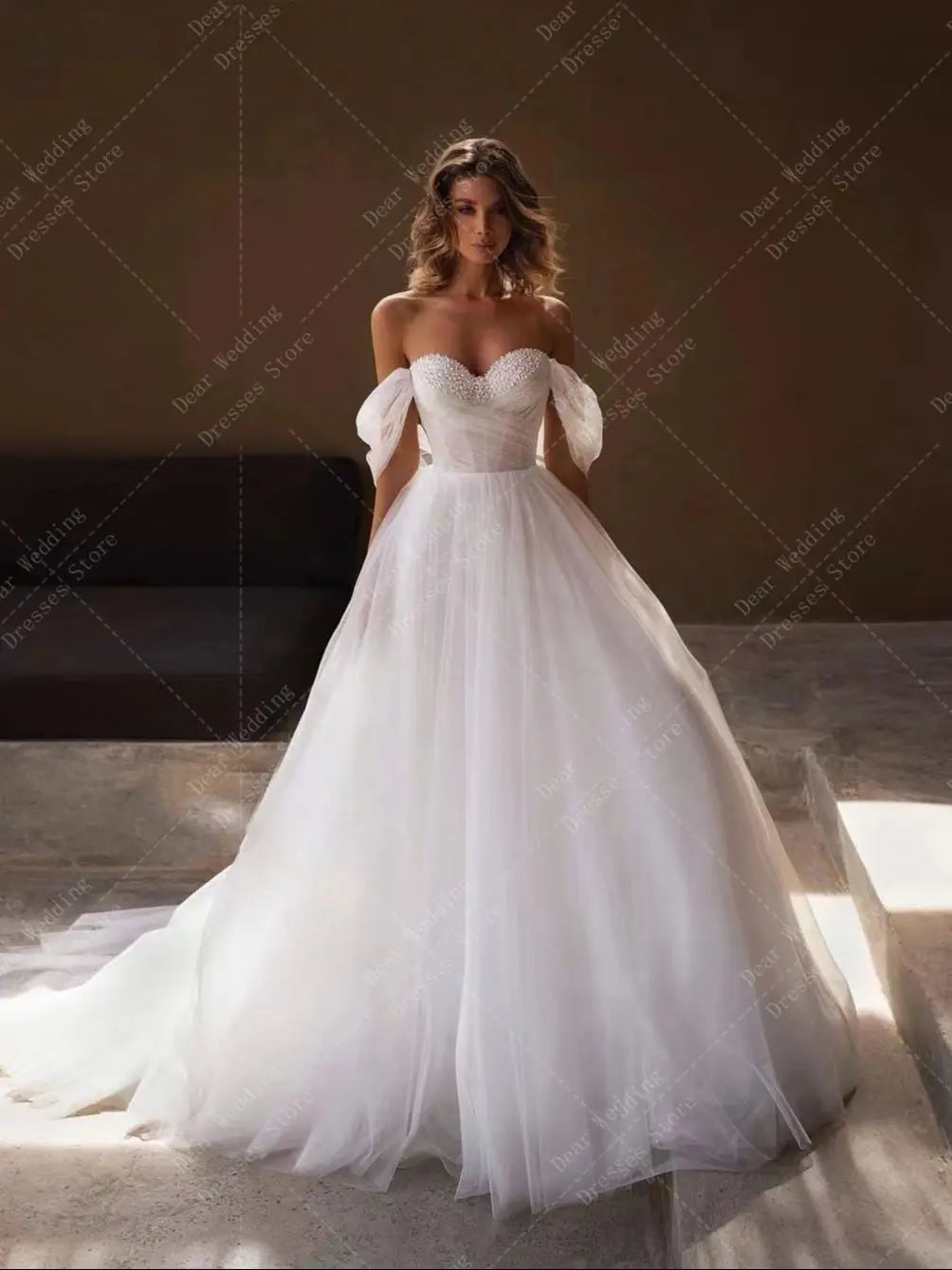 Gaun pengantin manik -manik mewah putri mewah wanita adalah line sweetheart off the shoulder bride gowns elegan pesta formal vestido