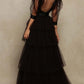 Mysterious V-neck Prom Dress Multilayer Vestidos De Noche Black Puffy Sleeve Prom Gown Perspective فساتين السهرة