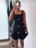 Spliced Diamonds Flower Bandage Mini Dress For Women Solid Color Sleeveless Bodycon Party Dresses Female