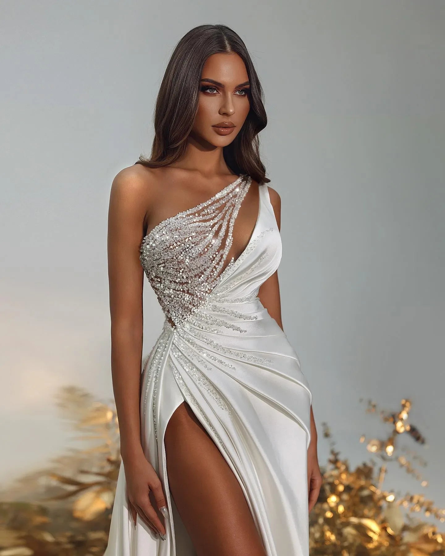 Stylish Mermaid Wedding Dresses Sequins Bridal Gowns Sweetheart Neckline Sexy Satin Side Split Sweep Train Vestido De Novia