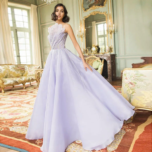 Dubai Mewah Dubai Lilac Evening Dress Elegan Gaun Prom Wanita Formal Arab Derik untuk Pesta Pernikahan