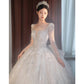 Long Sleeve Beading Wedding Dress Sexy See Through Square Collar Luxury Sweep Train Winter Bridal Gowns Vestido De Noiva