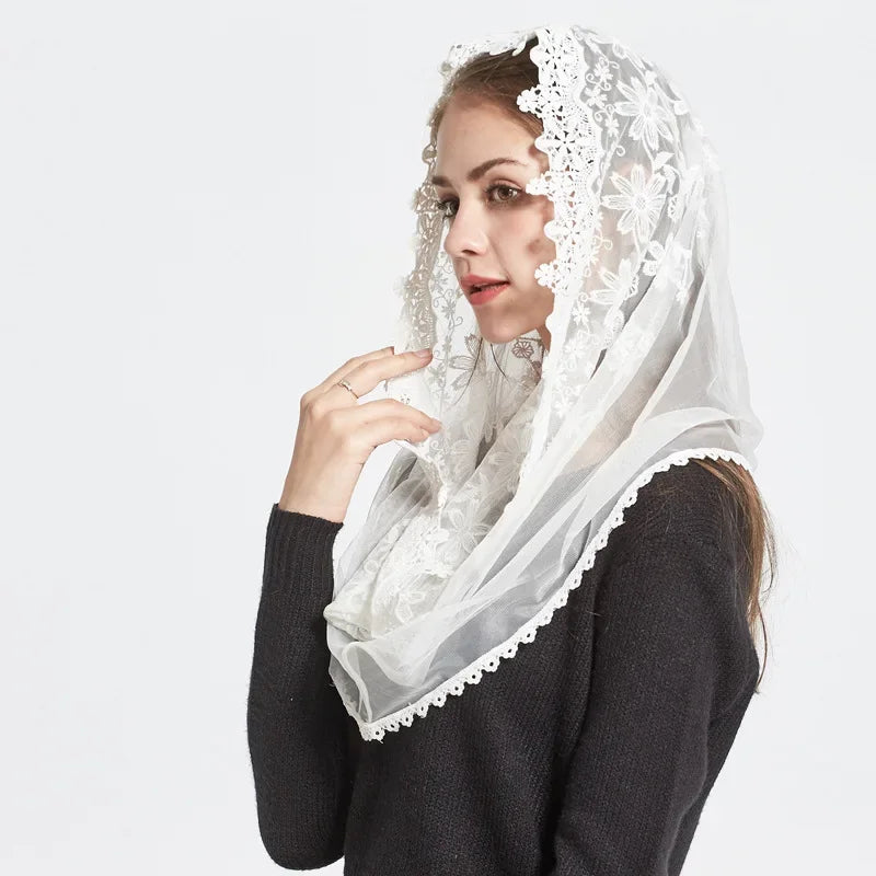 Lace Mantilla Veils For Church Muslim Head Covering Scarf Shawls For Women Spanish Chapel Catholic Veil Bridal Veils For Wedding white