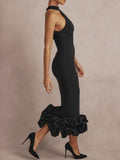 Women' Elegant Dress Black Bandage Stretch Female Clothing Celebrity Evening Party Long Gown Vestidos