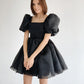 Pink Prom Dresses OrganzaShort Black Cap Short Sleeves Square Neck Ball Gown Formal Party Graduation Evening Gowns Simple