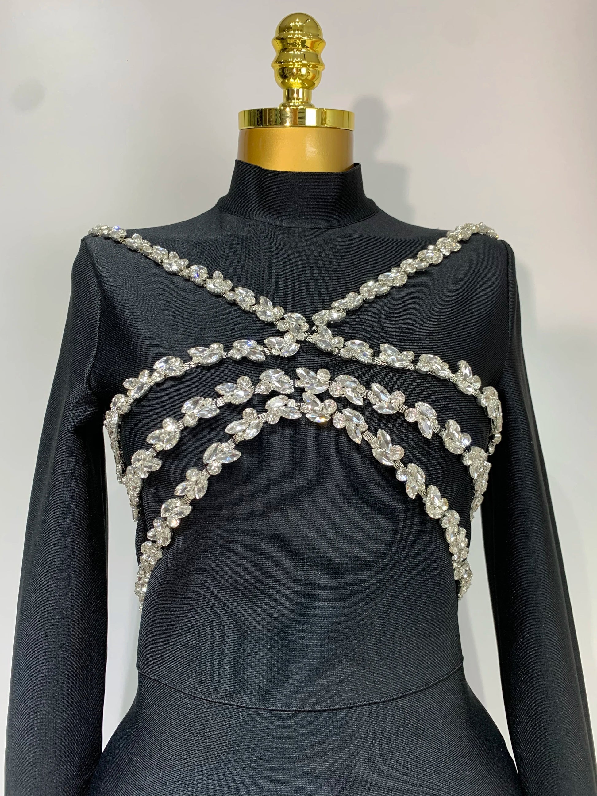 Women Long Sleeve Shinning Crystal Bodycon Long Bandage Dress Celebirty Elegant Evening Party Luxury Birthday Dress