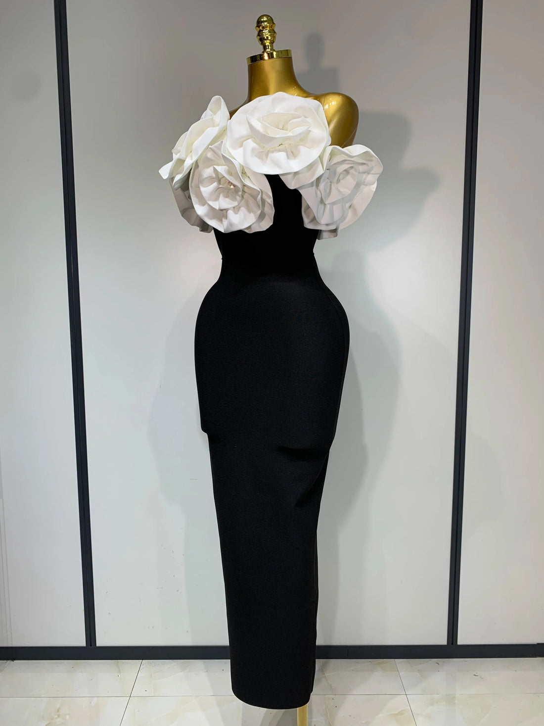 Women Sexy Off Shoulder Flower Diamonds Long Bodycon Bandage Dress Celebrity Elegant Evening Luxury Birthday Party Dresses WHITE