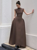 Casual Dress For Women Asymmetrical Collar Sleeveless High Waist Metal Button Pin Embellished Elegant Cocktail Party Wear