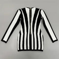 Sexy Women Light Luxury Stripe Dress Strapless Long Sleeve Bodycon Mini Dress Celebrity Cocktail Club Evening Party Vestido