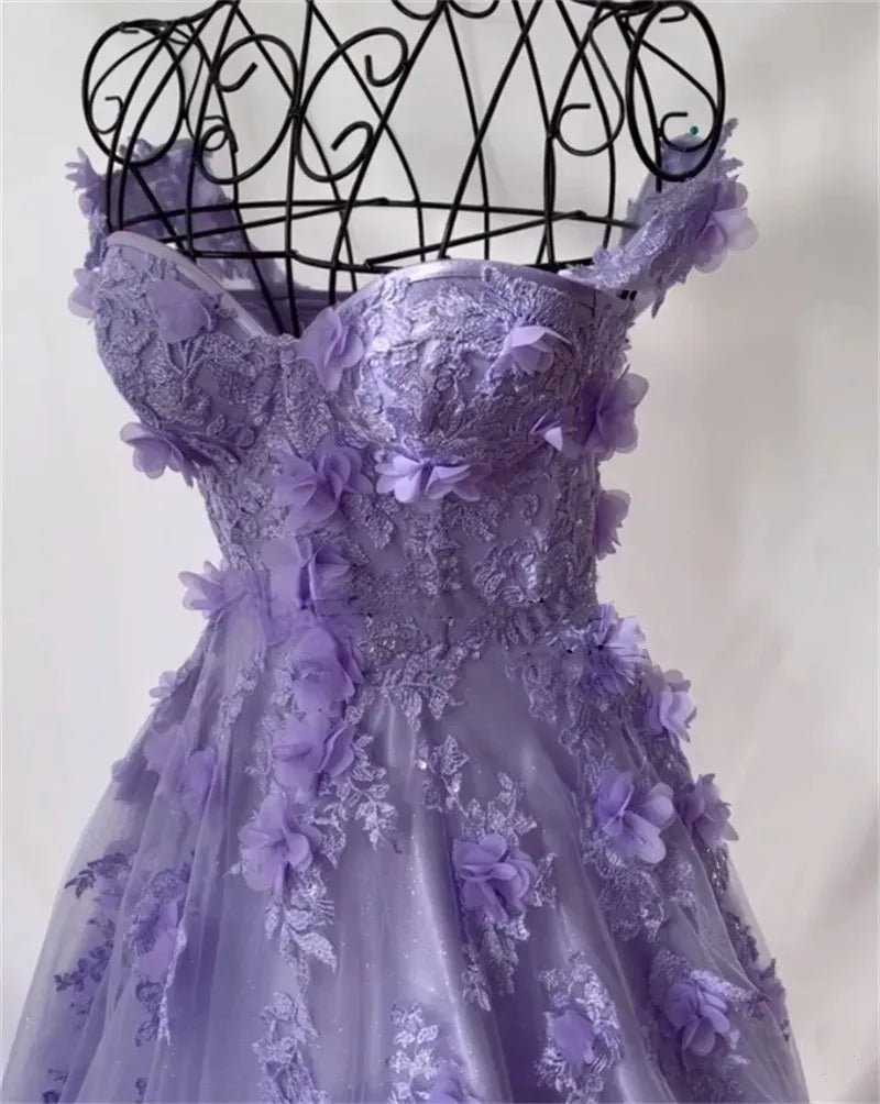 Lilac Evening Dresses Lace Applique Floral Off Shoulder Sweetheart A Line Long Elegant Women Party Prom Gowns CUSTOM MADE